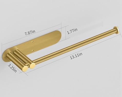 Image of STWWO Under Cabinet Paper Towel Holder, Self Adhesive PaperTowel Rack, Gold | Under Counter Under Sink Paper Towel Holder, Self-Adhesive or Wall Mounted, Fits Kitchens Bathrooms & RV