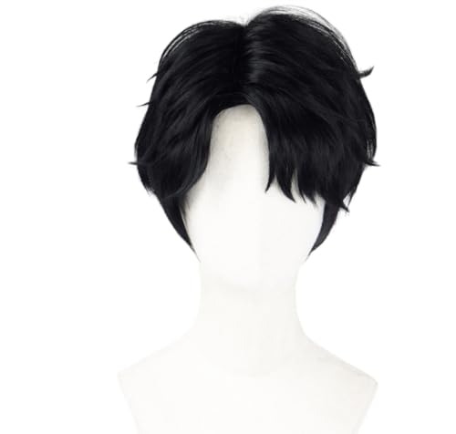 Topcosplay Mens Black Short Wig Synthetic Fiber Halloween Costume Carnival Role Playing Party Wig