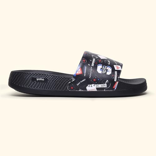 Image of YOHO Sliders for Men | Comfortable and Lightweight Slides | WB Cartoon & Comic Characters: Batman,Superman,Tom & Jerry,Rick & Morty,Big Bang Theory, Friends and Scooby Doo for Boys