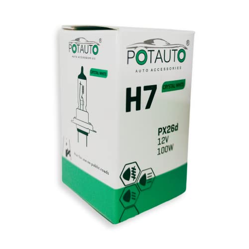Image of Potauto H7 CRYSTAL WHITE Head Light Halogen Bulb For Car, 12V 100W - PX26d | 4300k | Pack of 10