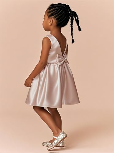 MCieloLuna Summer Short Flower Girl Dresses for Wedding Satin V-Back First Communion Dress for Girls Party Mini Gown4