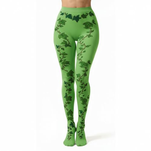 Jecery Womens Green Leaf Tights Female Villain Costume Accessories Poison Vine Leggings Womens Novelty Leggings for Spring(Green S-m)