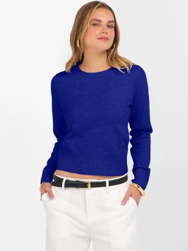 Image of ANRABESS Women's Long Sleeve Sweaters Cropped Crew Neck | Business Casual Tops,Light Weight Comfy Knit,Pullover ShortSweater,Basic Classic,Fall Fashion Winter Layer Clothes