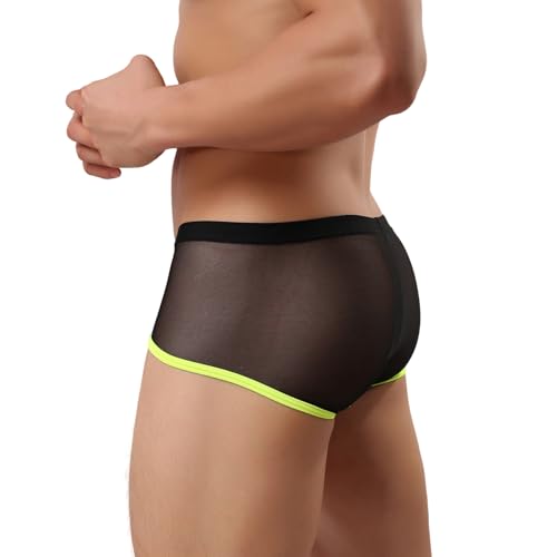 Drelaar Boxers Hommes Confortables Sous-vêtements Soie Slips Sexy Translucides Trunks, Noir , S