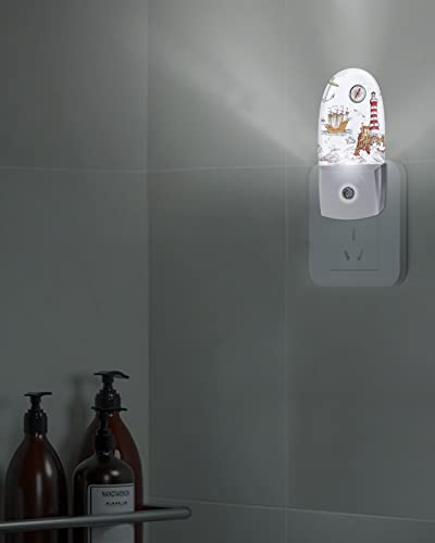 Risqiten Ocean Nautical Night Light, Led Plug In Night Light, Vintage Sea Coastal Lighthouse Boat Night Lights With Dusk To Dawn Sensor Decorative Kids/Adults Nightlight For Bedroom Bathroom #TOP3