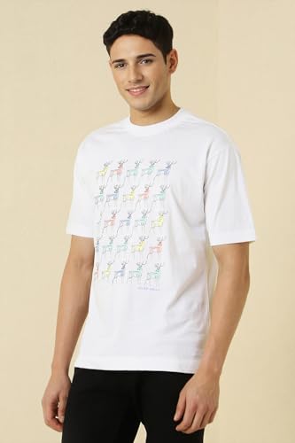 Image of Allen Solly Men's Cotton T-Shirt | Drop Shoulder | Chest Print | Regular Fit | Casual Streetwear Style