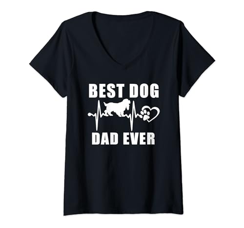 Femme Best Dog Dad Ever Cocker Spaniel Dog Heartbeat Paw Lover T-Shirt avec Col en V