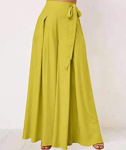 SEMATOMALA Women's Side Knot Tie Waist Wide Leg Long Pants Pleated High Waist Full Length Elegant Work Wear Palazzo Pants4