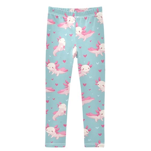 Boccsty Cartoon Pink Axolotls Hearts Girls Leggings Kids Yoga Pants Dance Active Tights 4T
