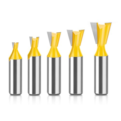 MACHSWON 5 PCS Straight Cut Router Bit Set Milling Cutter Cutting Dovetail Bit 12mm Shank,1/4 3/8 1/2 5/8 3/4 Cut Diameter Woodworking Cutting Trimming Cutter Double Flute Grooving Bits
