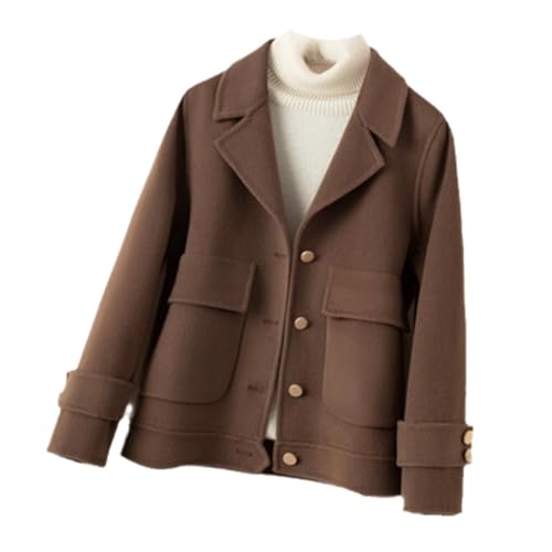 Yeuyyben Turn-Down Collar Double Sided Wool Coat Women Slim Casual Cashmere Winter Jacket