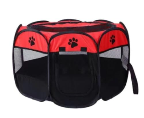WOLKKAM ペットフェンス 八角形ケージ 猫出産室 猫ベッド テント ペット屋外ケージ (レッド,M:直径91×58)