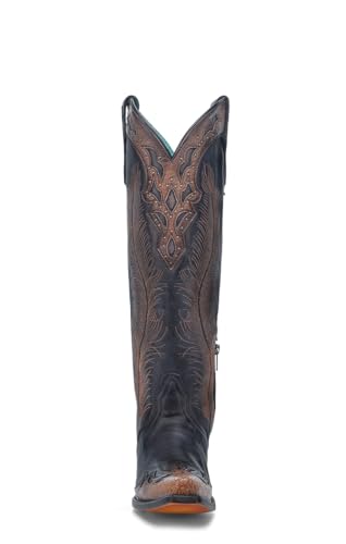 Corral Boots Womens Honey Feather Crackled Embroidered Tooled Inlay Studded Snip Toe Casual Boots Knee High Mid Heel 2-3" - Black, Brown, Brown4