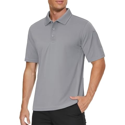 MAGCOMSEN Tactical Polo Shirts for Men Lightweight Breathable Golf Tennis Polo Short Sleeve Workout Shirt Light Grey Cover