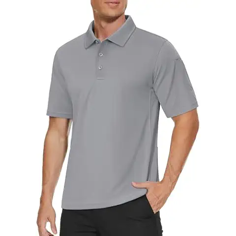 MAGCOMSEN Tactical Polo Shirts for Men Lightweight Breathable Golf Tennis Polo Short Sleeve Workout Shirt Light Grey Cover