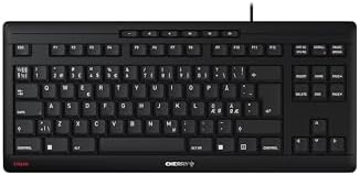 Cherry Klawiatura strumieniowa TKL, niemiecki design, klawiatura QWERTZ, klawiatura przewodowa, niebieski anioł, mechanizm nożycowy SX, ciche naciśnięcie, czarny