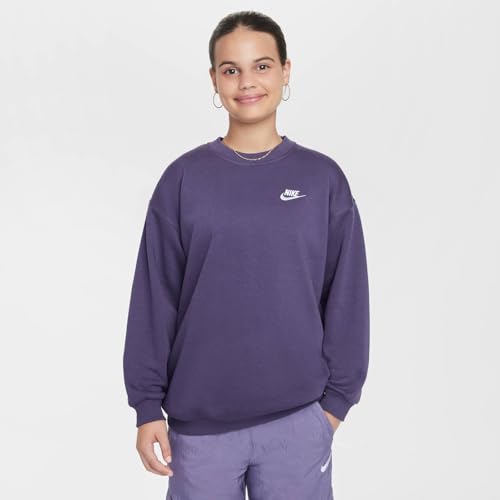Nike Sportswear Club Fleece Big Kids' (Girls') Oversized Sweatshirt (FD2923-573, Dark Raisin/White)2