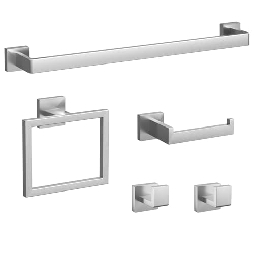 5-Pieces Brushed Nickel Bathroom Accessories Set, 23.6 Inch Bath Towel Bar Set, Stainless Steel Bathroom Hardware Set, Towel Racks for Bathroom Wall Mounted.