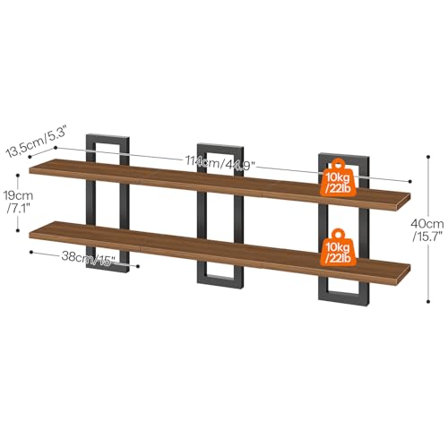 Image of HOOBRO Floating Shelves, 15 Inch Wall Shelf Set of 3, Wall Mounted Storage Shelves 2-Tier, Hanging Bathroom Shelves, for Living Room, Bedroom, Bathroom, Kitchen, Walnut and Black BH32BJP301