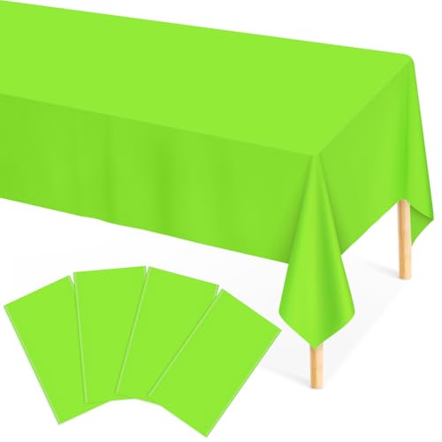 Image of Mulbozy 4 Pcs Lime Green Plastic Table Cloth Disposable, 54 x108 Inch