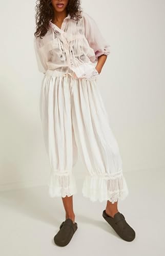 NUFIWI Women Ruffle Long Bloomer Y2k Lace Trim Pettipants Pantaloons Mid Rise Cropped Pajama Pants Under Dress Slips3