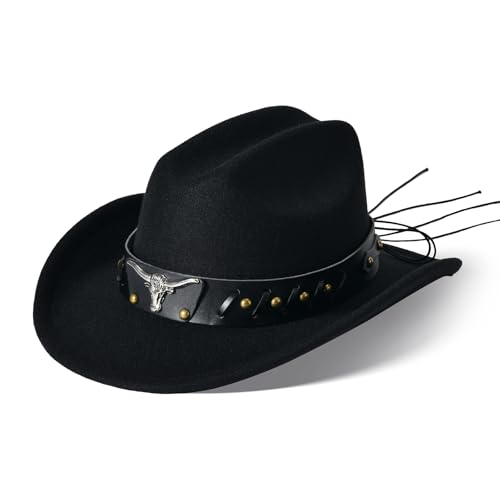 Image of Willheoy Kids Cowboy Hat for Girls Boys Western Cowgirl Hat with Buckle Belt Unisex Wide Brim Fedora Hat Dress Up Costume