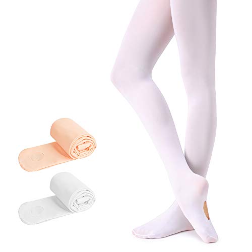 Soudittur Medias Convertibles de Ballet Danza Para Niñas y Mujer 90 DEN en Rosa & Blanco, L (10 años-adulto, Altura: 140-165 cm)