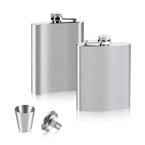VFANDV Petacas de Alcohol 2 Piezas, 4/8oz Set de Petaca de Acero Inoxidable: 2 Petacas 1 Embudo y 1 Copas de Vino Whisky Portátil Flask para Escalada Camping Barbacoa Bar Fiesta (4oz/112ml)
