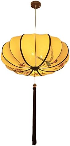 Junzc E27 Iron Art Chinese Style Adjustable Pendant Lights Creative Simple Fabric Lampshade Vintage Lantern Hanging Lamp for Bedroom Restaurant Chandelier Lighting, 3-Light
