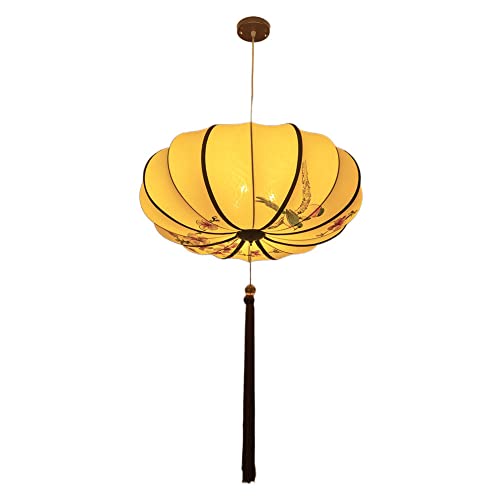 Junzc E27 Iron Art Chinese Style Adjustable Pendant Lights Creative Simple Fabric Lampshade Vintage Lantern Hanging Lamp For Bedroom Restaurant Chandelier Lighting, 3-Light #TOP23