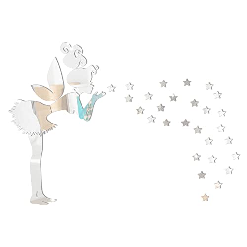3D Acrylic Mirror Stickers for Walls, DIY Cartoon Room Decor Angel Blowing Stars, Cute Little Fairy Stars Wall Stickers, Aesthetic for Teen Girls...