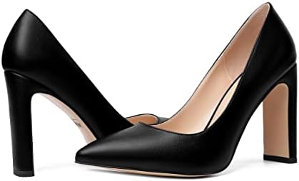 SHOWFOREST Women's Matte 4 Inch Pointed Toe High Heel Slip On Block Night Club Sexy Pumps Shoes Black Size 11 - Zapatos de Mujer Elegantes Y Comodos | Image 5