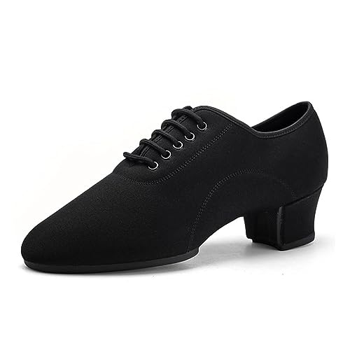 VEACAM Men's Ballroom Dance Shoes, Breathable Tango Salsa Latin Character Shoe Black Dancing Practice Shoe for Men,5cm Heel Suede Soles,9.5
