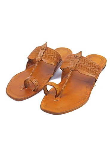 Image of KORAKARI Men Kolhapuri Chappal Handcrafted Sandal Smooth and Comfortable Flip Flops Slipper Stylish Anti Slip Design Genuine Leather Traditional Footwear.