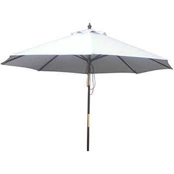 Amazon Com Patio Umbrella 9 Wooden Furniture Market Outdoor Umbrella W Pulley System Natural Color Garden Outdoor