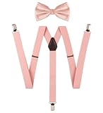 TIE G Solid Color Men's Suspender + Woven Bow Tie Set for Wedding : Vivid Color, Adjustable Brace, Strong Enhanced Clip, Elastic Band (Peach Puff)