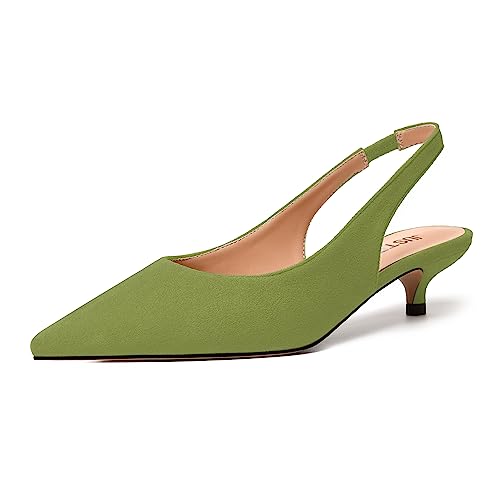 JUSTDANNI Womens Elastic Pointed Toe Suede Slingback Wedding Dress Stylish Kitten Low Heel Pumps Shoes 1.5 Inch