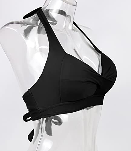 Balasami Women's Vintage 50s Halter Neck Tie Knot Back Soft Molded Padding Bikini Top Swimsuit Bathing Suit Tops Only3