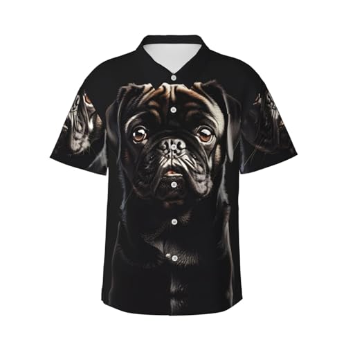 Chemise hawaïenne homme respirante imprimé carlin noir contre la chaleur des vacances