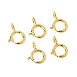 Diamètre : environ 5 mm U/D Lot de 5 fermoirs à ressort en argent sterling 925 pour bracelet, collier, bijoux Doré 5 mm