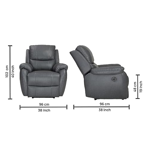 Image of Recliners India - Lite Single Seater Recliner Sofa | Power Recliner | Cushion Armrest | Living Room Recliner Sofa | 1-Year Manufacturer Warranty | Colour- Two Tone Grey