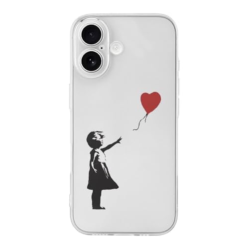iPhone17用ケース バンクシー 女の子 赤い風船 Banksy アイフォン17用ケース TPU スマホケース 透明シェル 軽量 耐久性 おしゃれ ワイヤレス充電対応