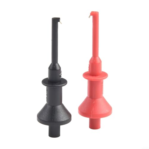 Multimeter Test Hook Clips, 4mm Threaded Banana-Plug Leads with Spring-Loaded Safety Hook, CAT II 1000V Rated, 62mm Rod Length, Black & Red Pair