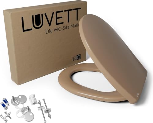 LUVETT C100 Toilettendeckel mit Absenkautomatik Oval Braun - SoftClose Klodeckel Abnehmbar - Klobrille aus Antibakteriellem Duroplast - WC Sitz 3in1 Befestigung Inkl. - Toilettensitz Made in EU