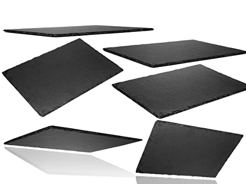 Set 6 Platos de Pizarra Negra Natural 25x15 Cm,Platos vajilla Moderna, pizarras para hosteleria, Platos para Sushi, Platos para postres, Bandeja Desayuno, 25x15 Cm