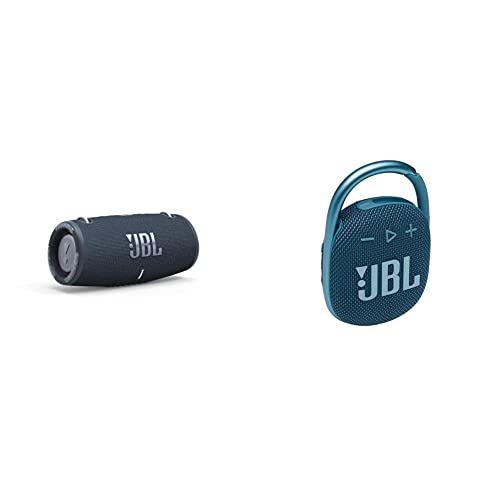 JBL Xtreme 3 - Portable Bluetooth Speaker, Powerful Sound and deep bass(Blue) & Clip 4 - Portable Mini Bluetooth Speaker, Big Audio and Punchy bass, Integrated Carabiner(Blue)