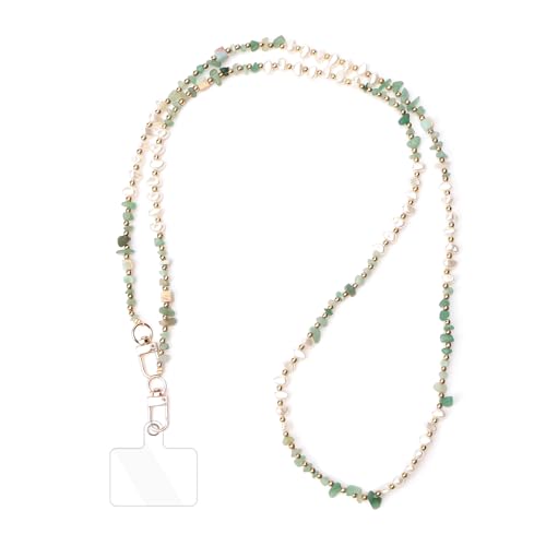 Reownest 1 Cordon Téléphone Portable Universelle avec Patch, Sangle en Cristal Coloré, Fil Anti-Perte, Charm en Pierre Naturelle, Compatible avec des Smartphones, pour Femmes et Filles -Vert