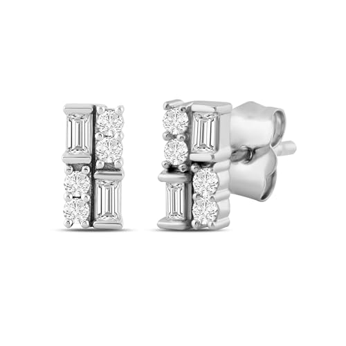 Amazon Essentials White 10K Gold 0.25 cttw Round and Baguette Diamonds Stud Earrings3