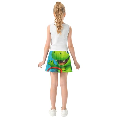 Joisal Girls' Shorts Athletic Skorts Kids Tennis Skirts Dance Golf Girl Skort Cute Green Cartoon Dinosaur 3t4