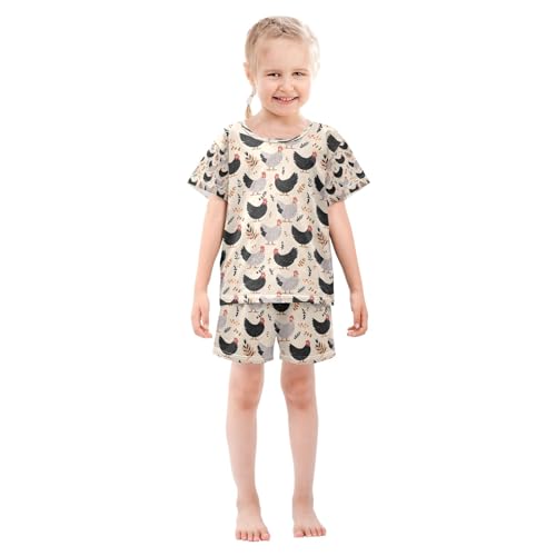 senya Black White Chicken Leaves A Summer Pajamas Set Short Cotton Sleepwear 2 Piece3